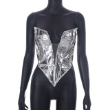 Deep V Neck Mesh Splitcing Wrap Chest Tops GSZM-Y23TP009