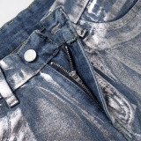 Solid Color Hot Gold Zipper Straight Jeans GSZM-M23PT388