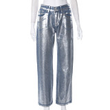 Solid Color Hot Gold Zipper Straight Jeans GSZM-M23PT388