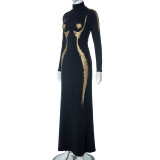 High Collar Print Long Sleeve Maxi Dress GSZM-M23DS468