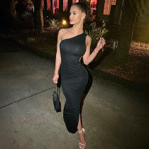 Single Shoulder Halger Backless Maxi Dress GSZM-Y22DS318