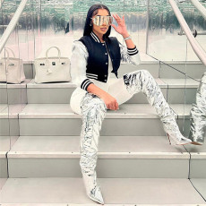 Color Block Short PU Leather Baseball Coat GSZM-K23TP377
