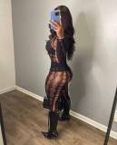Pre Order: About 7 work days shipping Copy Sexy See-through Mesh Jacquard Hollow 2 Piece Set YUEM-Y6674