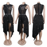 Sleeveless irregular patchwork Hot Drill Romper NY-2929