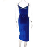 Solid Sling Split Slim Midi Dress BLG-D1C7356A