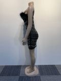 Hot Drill Feather Splicing Peal Mini Dress NY-2922