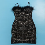 Hot Drill Feather Splicing Peal Mini Dress NY-2922