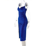 Solid Sling Split Slim Midi Dress BLG-D1C7356A