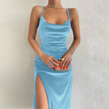 Solid Sling Split Slim Midi Dress BLG-D1C7356A
