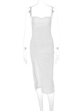 Solid Sling Split Slim Midi Dress BLG-D1C7356A