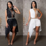 Sleeveless irregular patchwork Hot Drill Romper NY-2929