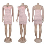 Hot Drill Feather Splicing Peal Mini Dress NY-2922