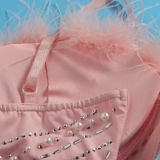 Hot Drill Feather Splicing Peal Mini Dress NY-2922