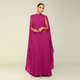 Solid Color Chiffon Pleated Maxi Dress YF-10675