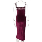 Solid Sling Split Slim Midi Dress BLG-D1C7356A