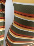 Long Sleeve Stripe Print Split Maxi Dress YD-8793