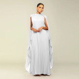 Solid Color Chiffon Pleated Maxi Dress YF-10675