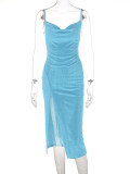 Solid Sling Split Slim Midi Dress BLG-D1C7356A
