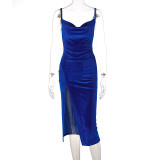 Solid Sling Split Slim Midi Dress BLG-D1C7356A