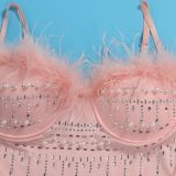 Hot Drill Feather Splicing Peal Mini Dress NY-2922