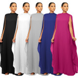 Solid Color Chiffon Pleated Maxi Dress YF-10675