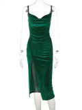 Solid Sling Split Slim Midi Dress BLG-D1C7356A