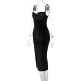 Solid Sling Split Slim Midi Dress BLG-D1C7356A