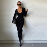 Long Sleeve Solid Color Slim Jumpsuit BLG-P0A3610A