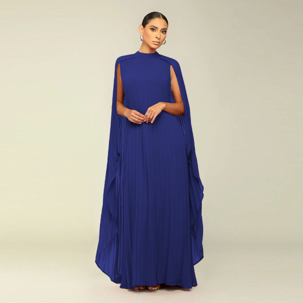Solid Color Chiffon Pleated Maxi Dress YF-10675