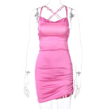 Sexy Backless Tie Up Sling Pleated Mini Dress BLG-D0B3838A