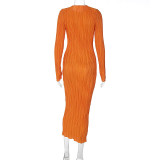 Solid Color Long Sleeve Slim Maxi Dress BLG-D269186A