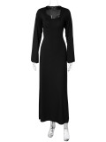 U Neck Back Tie Up Maxi Dress BLG-D3813936K