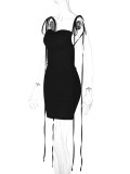 Sexy Backless Pleated Lace-Up Mini Dress BLG-D3512793A