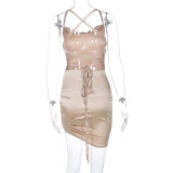 Sexy Backless Tie Up Sling Pleated Mini Dress BLG-D0B3838A