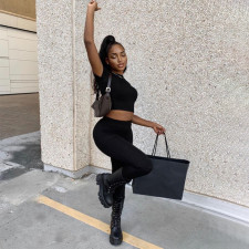 Short Sleeve Crop Tops And Pants Sport Two Piece Set BLG-S0C4216A