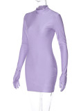 Round Neck Long Sleeve Glove Mini Dress BLG-D3612995A