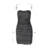 Sexy V Neck Tube Tops Pleated Mini Dress BLG-D2C11459K