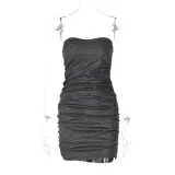 Sexy V Neck Tube Tops Pleated Mini Dress BLG-D2C11459K