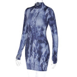 Casual Print Slim Long Sleeve Mini Dress BLG-D3612954K
