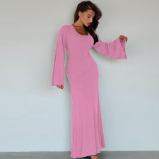 U Neck Back Tie Up Maxi Dress BLG-D3813936K