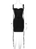 Sexy Backless Pleated Lace-Up Mini Dress BLG-D3512793A