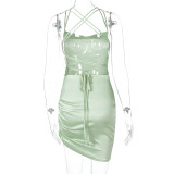 Sexy Backless Tie Up Sling Pleated Mini Dress BLG-D0B3838A