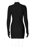 Round Neck Long Sleeve Glove Mini Dress BLG-D3612995A