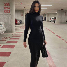 Long Sleeve High Collar Midi Dress BLG-D2910166K