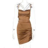 Sexy Backless Tie Up Sling Pleated Mini Dress BLG-D0B3838A