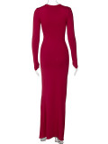 Sexy Deep V Neck Pleated Solid Maxi Dress BLG-D3512947A