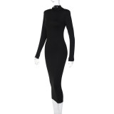 Long Sleeve High Collar Midi Dress BLG-D2910166K