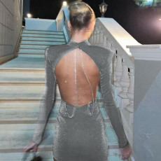 Sexy Backless Long Sleeve Mini Dress BLG-D279502K