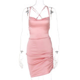 Sexy Backless Tie Up Sling Pleated Mini Dress BLG-D0B3838A