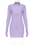 Round Neck Long Sleeve Glove Mini Dress BLG-D3612995A
